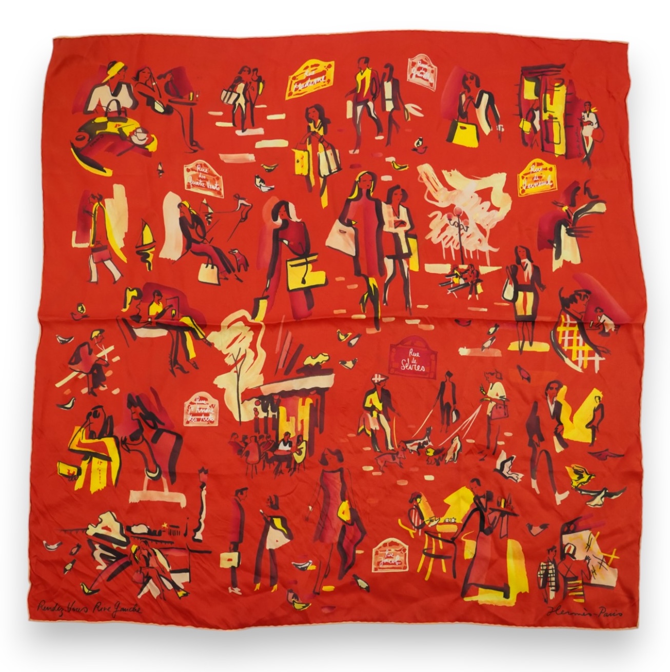 A Hermes silk Rendez Vous Rive Gauche 70 in geranium, 70cm x 70cm